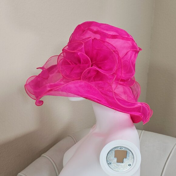 Hot Pink Organza Kentucky Derby Hat Church Wedding Fascinator - Picture 2 of 4